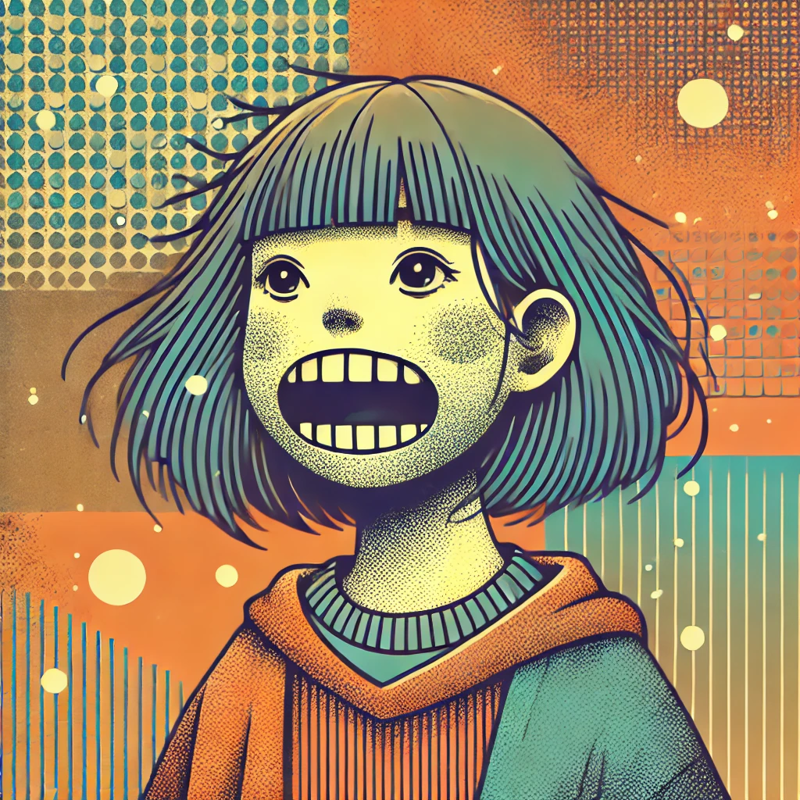 DALL·E 2024-10-18 05.11.10 - A nuanced vector art design of a girl, created with stippled line strokes and featuring analogous colors, enhanced by diffuse shading against a textur.webp